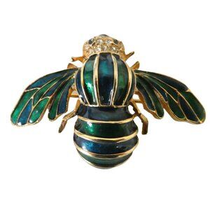 vtg Enamel bee brooch green blue